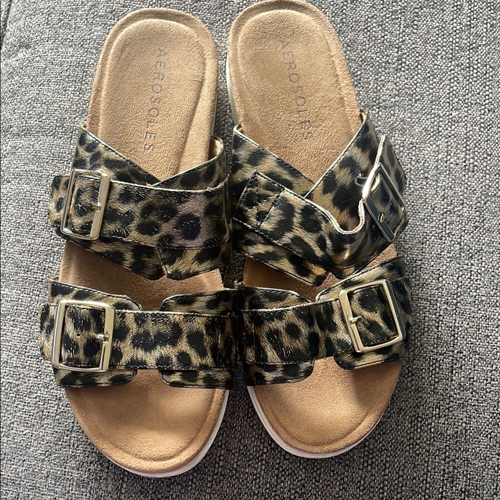 AEROSOLES Leopard Print Sandals with Buckles
